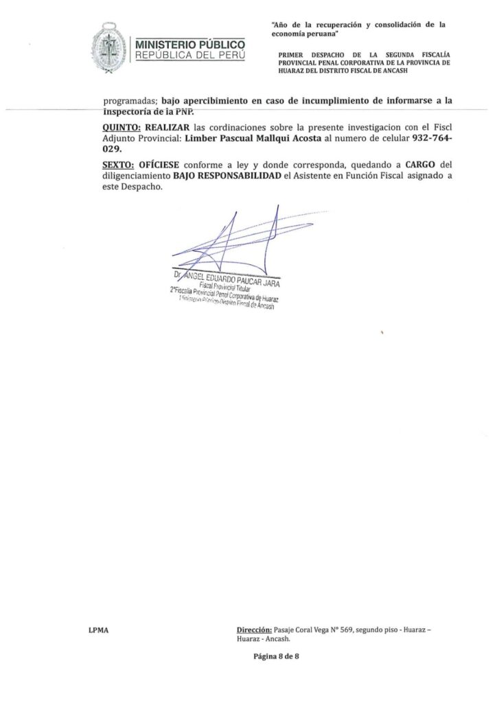 fiscal Angel Paucar Jara denuncia Provias Nacional