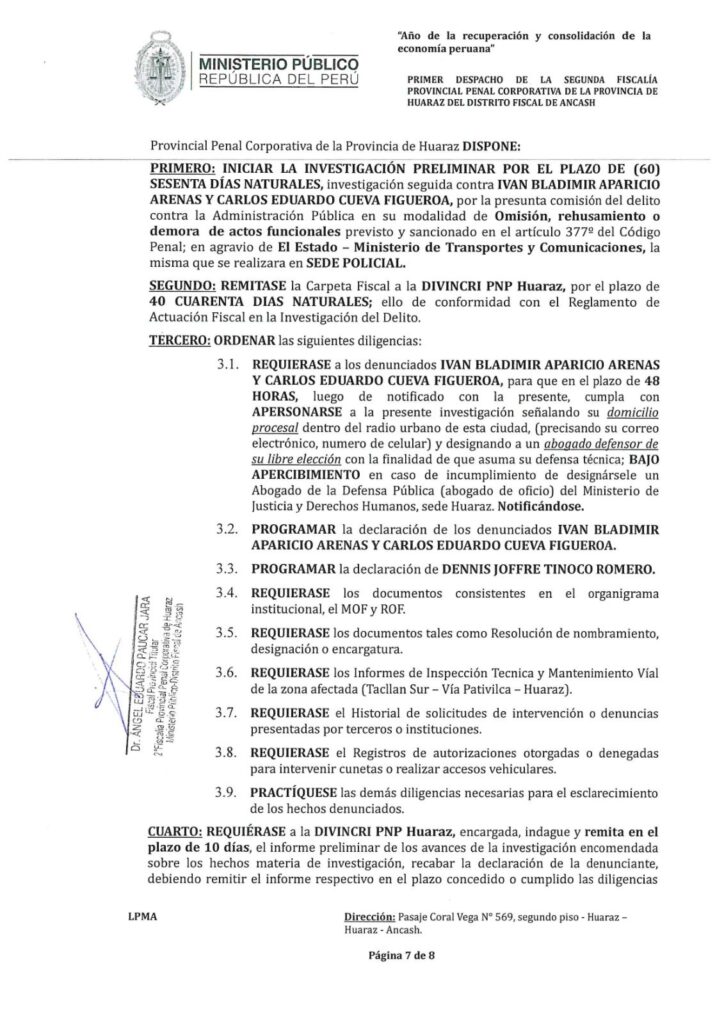 fiscal Angel Paucar Jara denuncia Provias Nacional