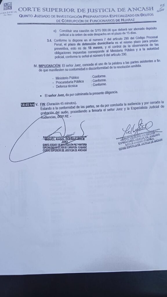 acta audiencia caso Luis Arias