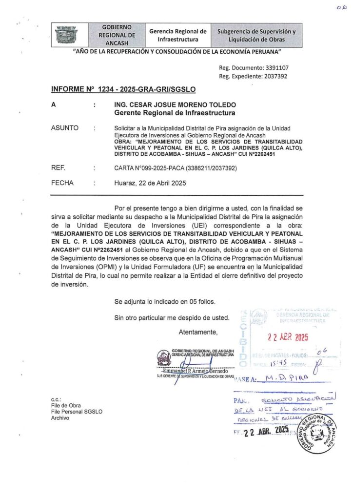 Alcalde de Pira preocupado por priorizar obras en otros distritos de Ancash