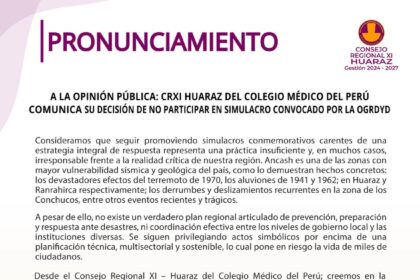 Pronunciamiento Consejo Regional XI Huaraz del Colegio Médico del Perú
