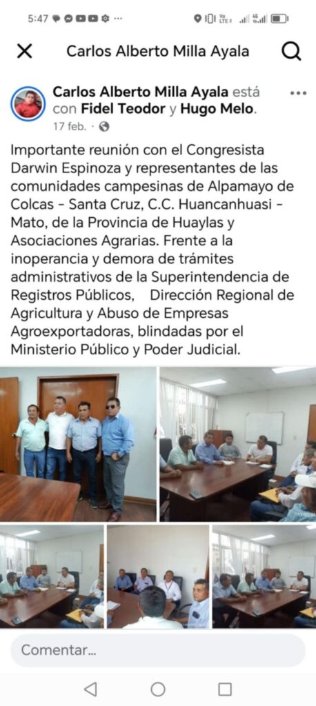 Congresista Darwin Espinoza respaldaría invasión de tierras en Caraz, provincia de Huaylas