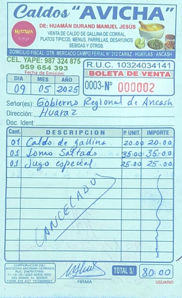 Consejero por Asunción rindió cuentas con boletas de viaje a nombre de empresa que no prestaría servicios a la ciudad de Caraz