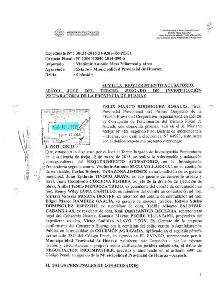 Félix Marco Rodríguez Rosales requerimiento acusatorio contra Vladimir Meza