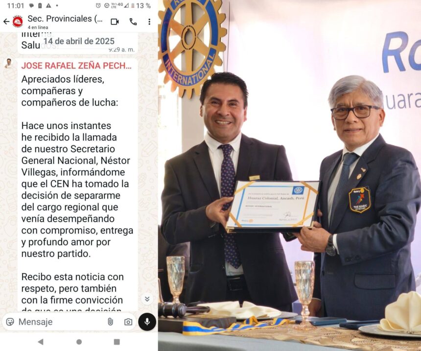 Dirigencia nacional de partido Ahora Nación removió a secretario regional Ancash Rafael Zeña