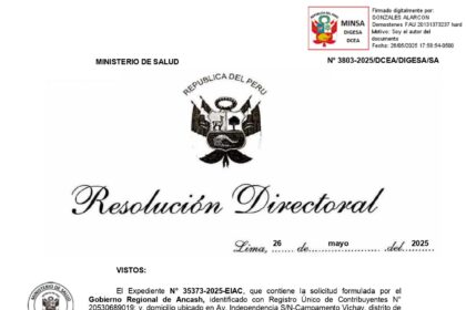 Resolución Directoral Nº 3803-2025/DCEA/DIGESA/SA