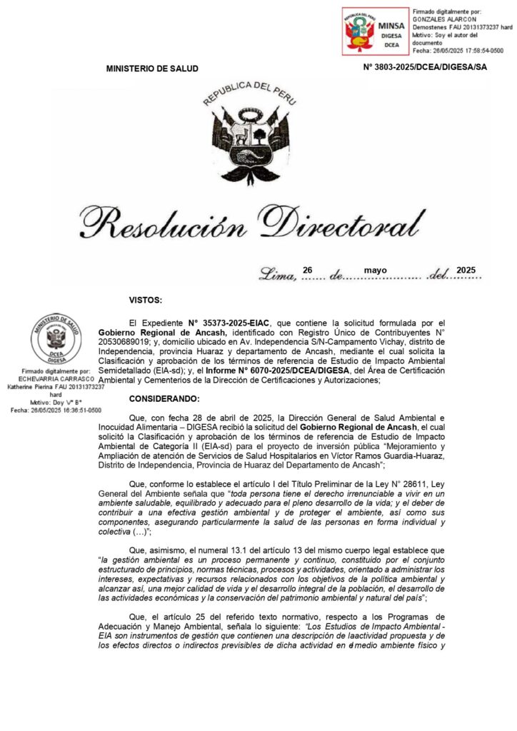 Resolución Directoral Nº 3803-2025/DCEA/DIGESA/SA