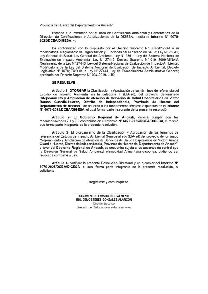 Resolución Directoral Nº 3803-2025/DCEA/DIGESA/SA
