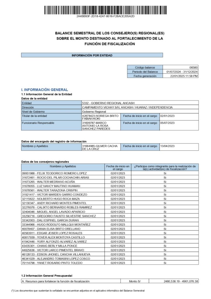 Consejero Alexander Pelaez balance semestral 2024