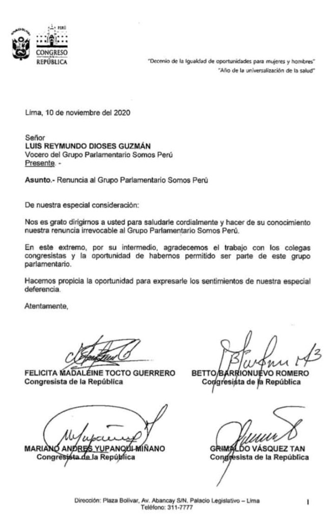 Betto Barrionuevo expulsado de Somos Perú por votar a favor de la vacancia de Martín Vizcarra