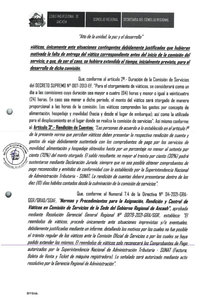 Consejero por la provincia de Asunción, dispuso de vehículo y del secretario del Consejero Regional (con viáticos), para audiencia de rendición de cuentas.