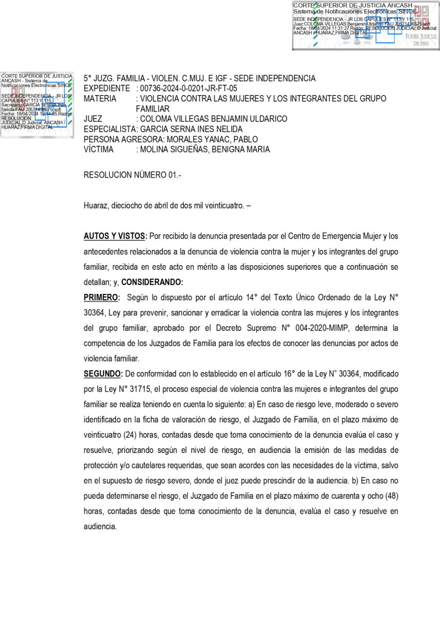 denuncia subprefecto Olleros Pablo Morales Yanac
