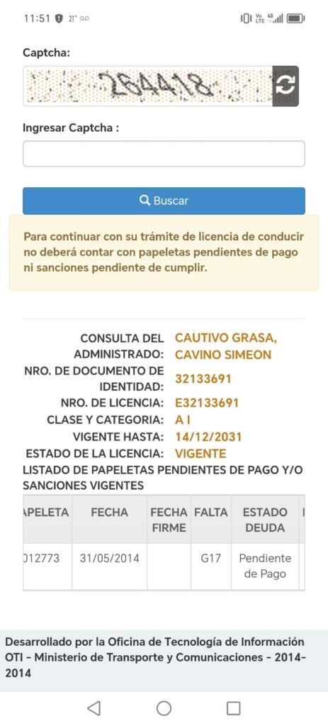 Cavino Simeón Cautivo Grasa papeleta de transito