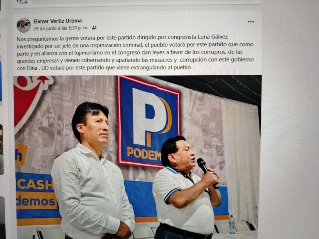 Eliezer Vertiz Urbina comenta postulacion de Luna Galvez
