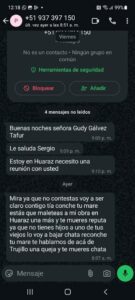 Amenaza de muerte contra Gudy Galvez
