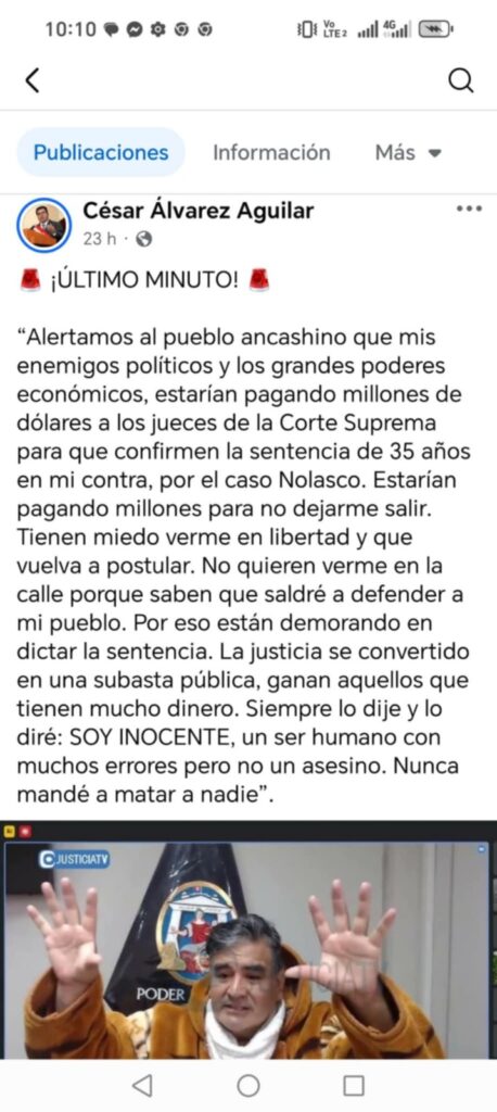 Cesar Alvarez denuncia presunto soborno a jueces de la Corte Suprema 