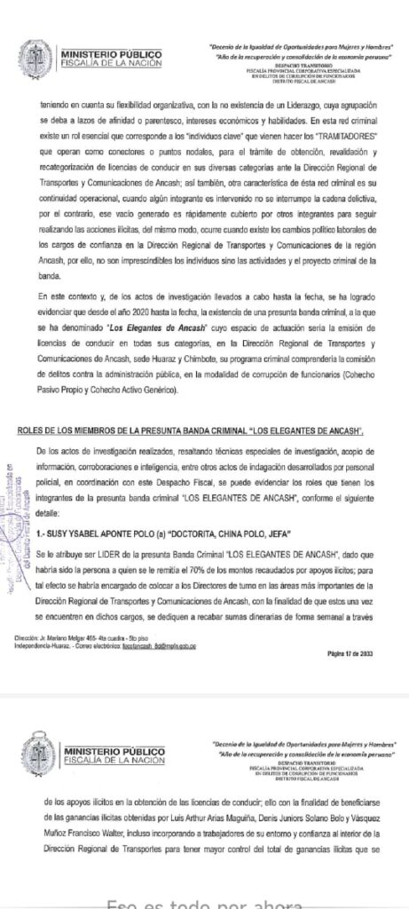 “Elegantes de Ancash”: Incluyen a “La China Polo” como presunta cabecilla de mafia de brevetes y que se habría llevado el 70% de lo recaudado