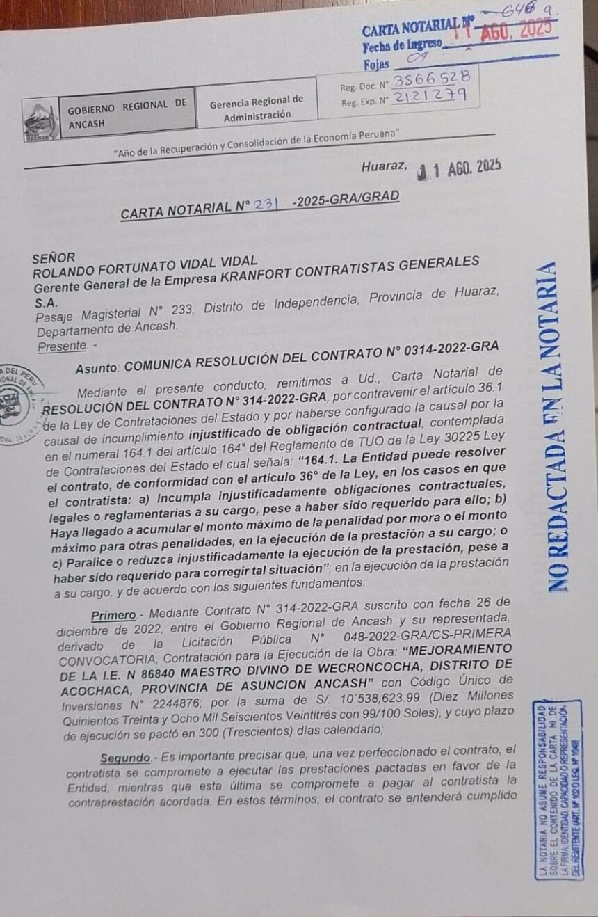 carta notarial Rolando Fortunato Vidal Vidal