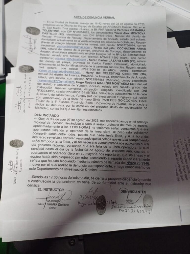 4 consejeros y asesor del Consejo Regional denuncian reglajes, chuponeos de celulares y hostigamientos