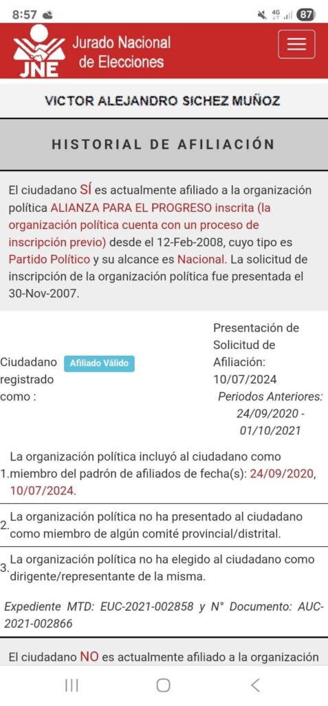 Sentenciado presidente del Directorio de Sedachimbote es afiliado a partido de Acuña de la mano de Lady Camones