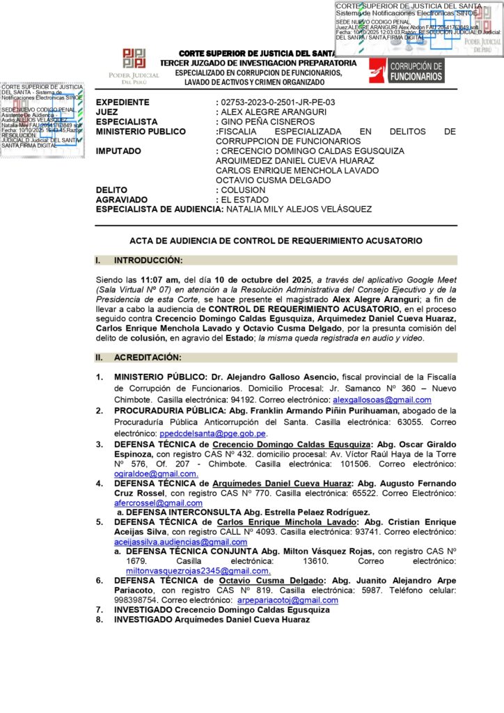 MP subsana omisiones y solicita 5 años y 4 meses de cárcel efectiva contra precandidato a municipio provincial del Santa por Somos Perú