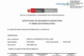 certificado migratorio Felipe Mantilla