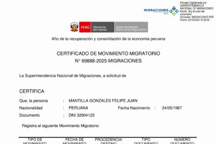 certificado migratorio Felipe Mantilla