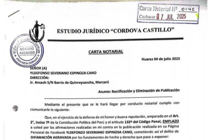 carta notarial contra Yldefonso Espinoza
