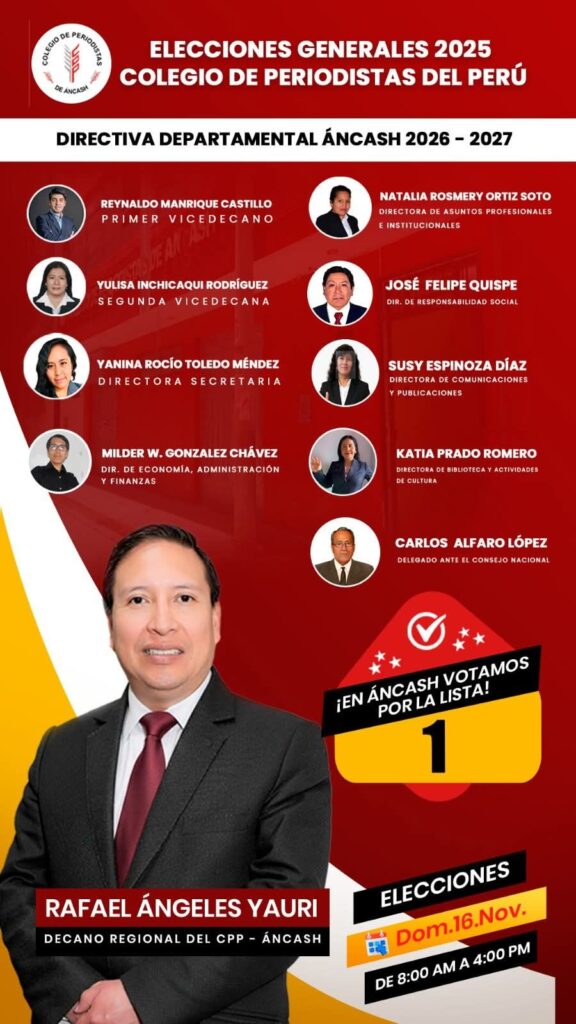 Rafael Ángeles encabeza lista única a directiva del Colegio de Periodistas de Áncash