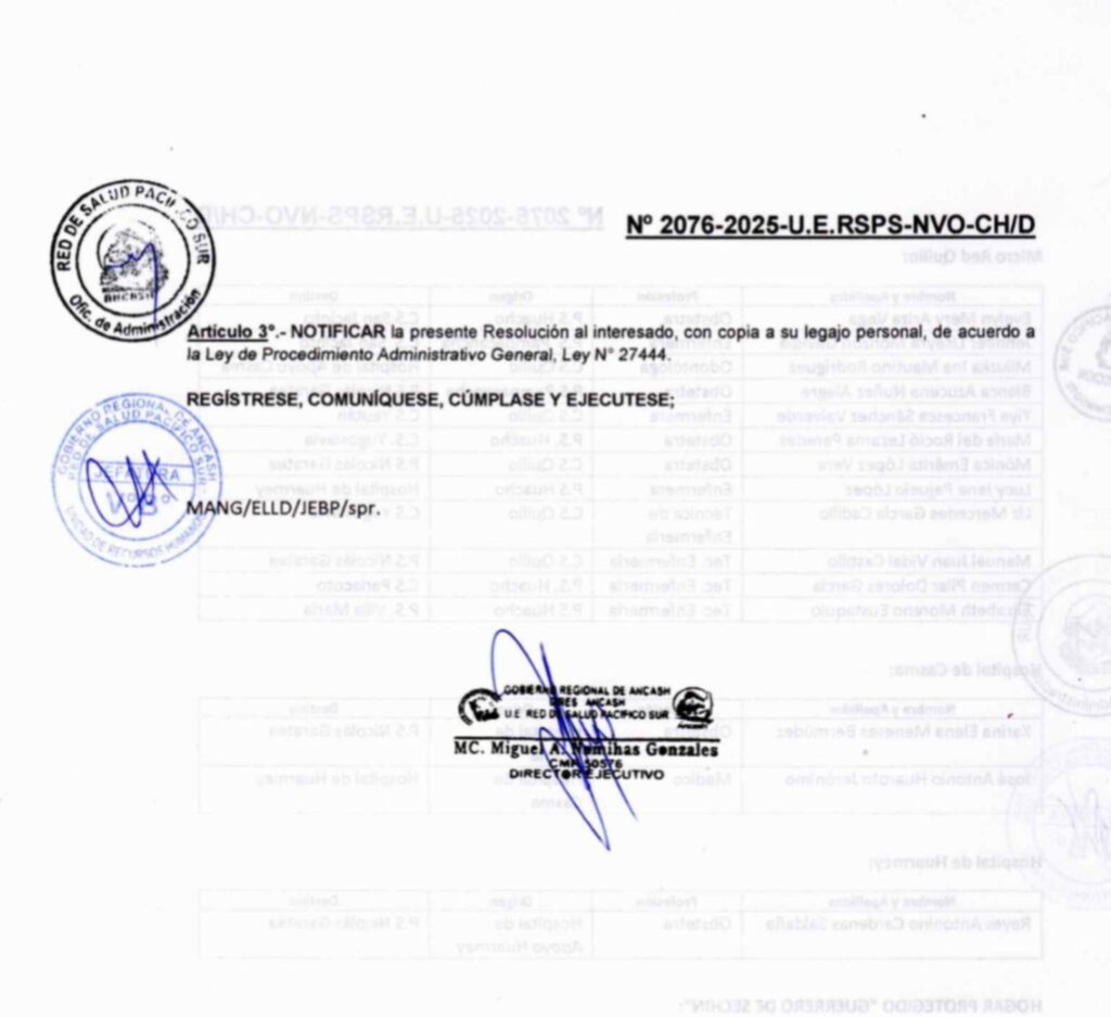 Resolución Directoral N.° 2076-2025-U.E.RSPS-NVO-CH/D
