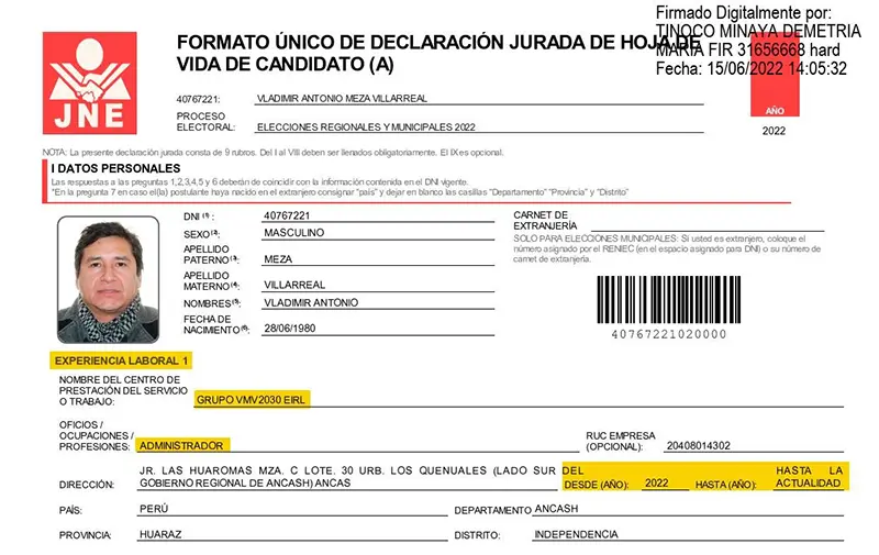 declaracion jurada hoja vida vladimir meza