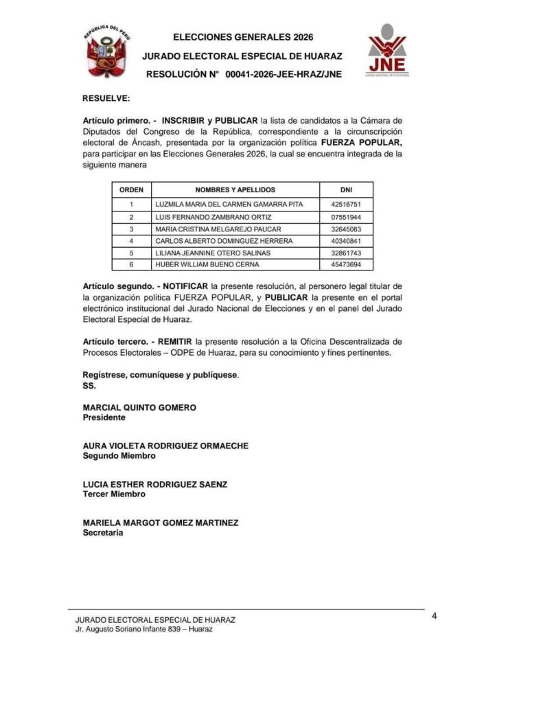 Maka Gamarra inscripción del JNE