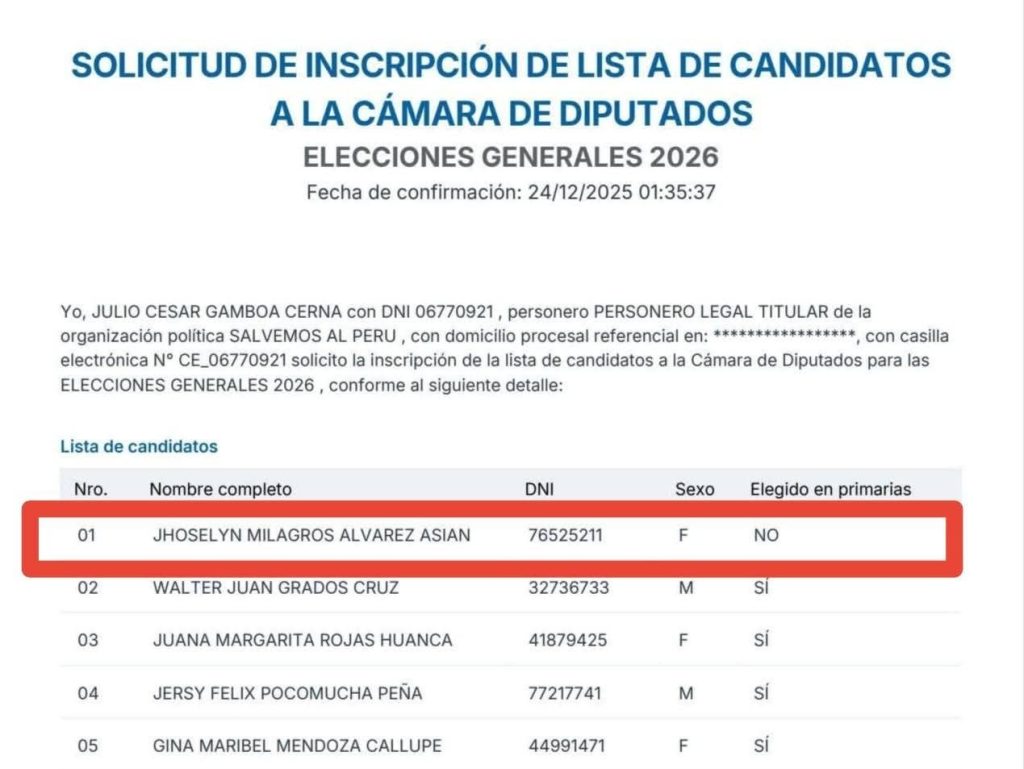 Jhoselyn Milagros Álvarez Asían inscripción cámara diputado