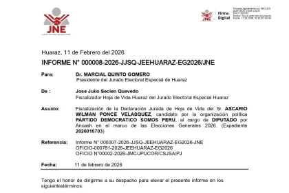 Fiscalizador de JEE - Huaraz informa que candidato a Diputado Willy Ponce no habría omitido información sobre sentencias judiciales