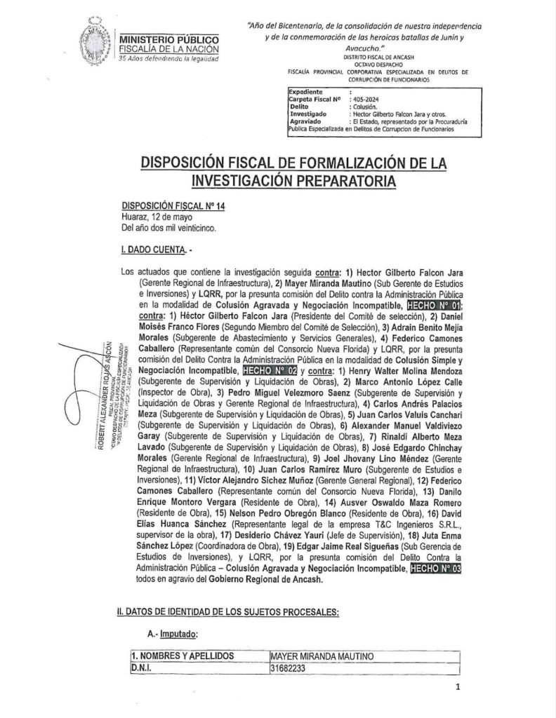 Fiscalía formaliza investigación contra Victor Sichez